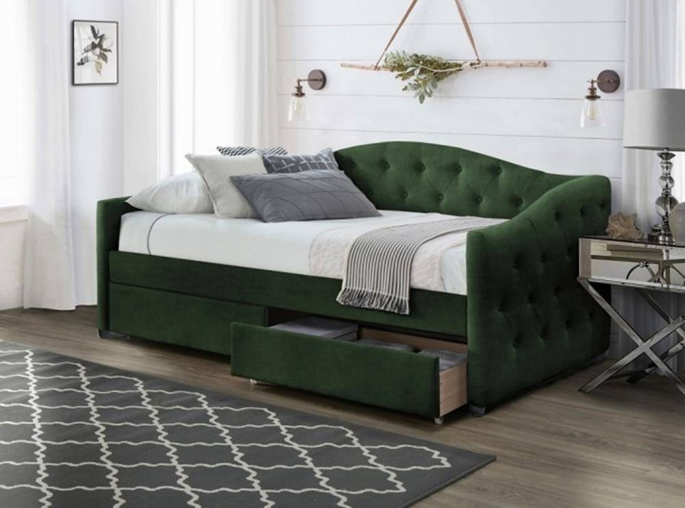 OKAY nábytok Čalúnená posteľ Belle 90x200, zelená, vrátane roštu a ÚP, značky OKAY nábytok