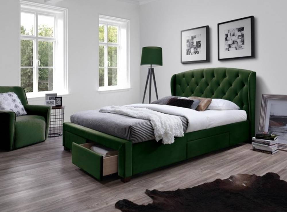 OKAY nábytok Čalúnená posteľ Etienne 160x200, zelená, vrátane roštu a ÚP, značky OKAY nábytok