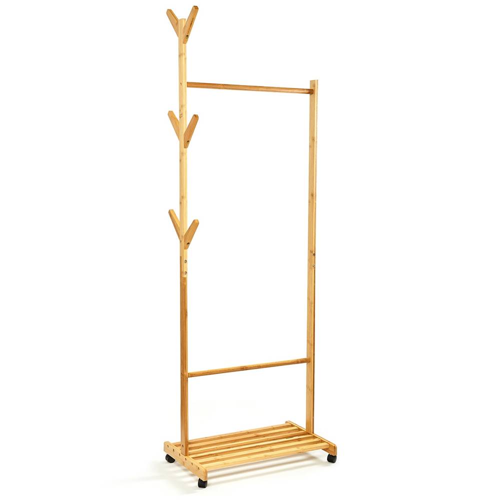 Blumfeldt  Vešiak s policou, stojan oblečenie, 57,5 × 173 cm, asymetrický dizajn, bambus, značky Blumfeldt