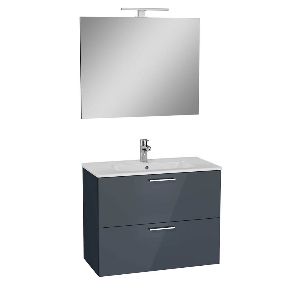 Vitra Kúpeľňová skrinka s umývadlom zrcadlem a osvětlením  Mia 79x61x39,5 cm v antracitovej farbe lesk MIASET80A, značky Vitra