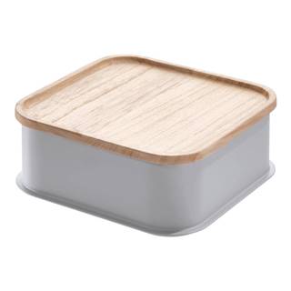 iDesign Sivý úložný box s vekom z dreva paulownia  Eco, 21,3 x 21,3 cm, značky iDesign