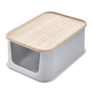 iDesign Sivý úložný box s vekom z dreva paulownia  Eco Open, 21,3 x 30,2 cm, značky iDesign