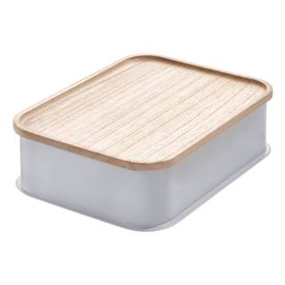 iDesign Sivý úložný box s vekom z dreva paulownia  Eco, 21,3 x 30,2 cm, značky iDesign