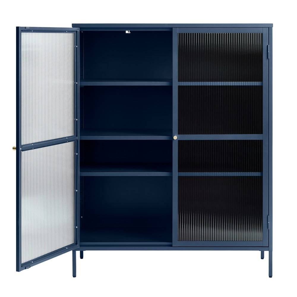 Unique Furniture Modrá kovová vitrína  Bronco, výška 140 cm, značky Unique Furniture
