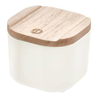 Biely úložný box s vekom z dreva paulownia iDesign Eco, 9 x 9 cm