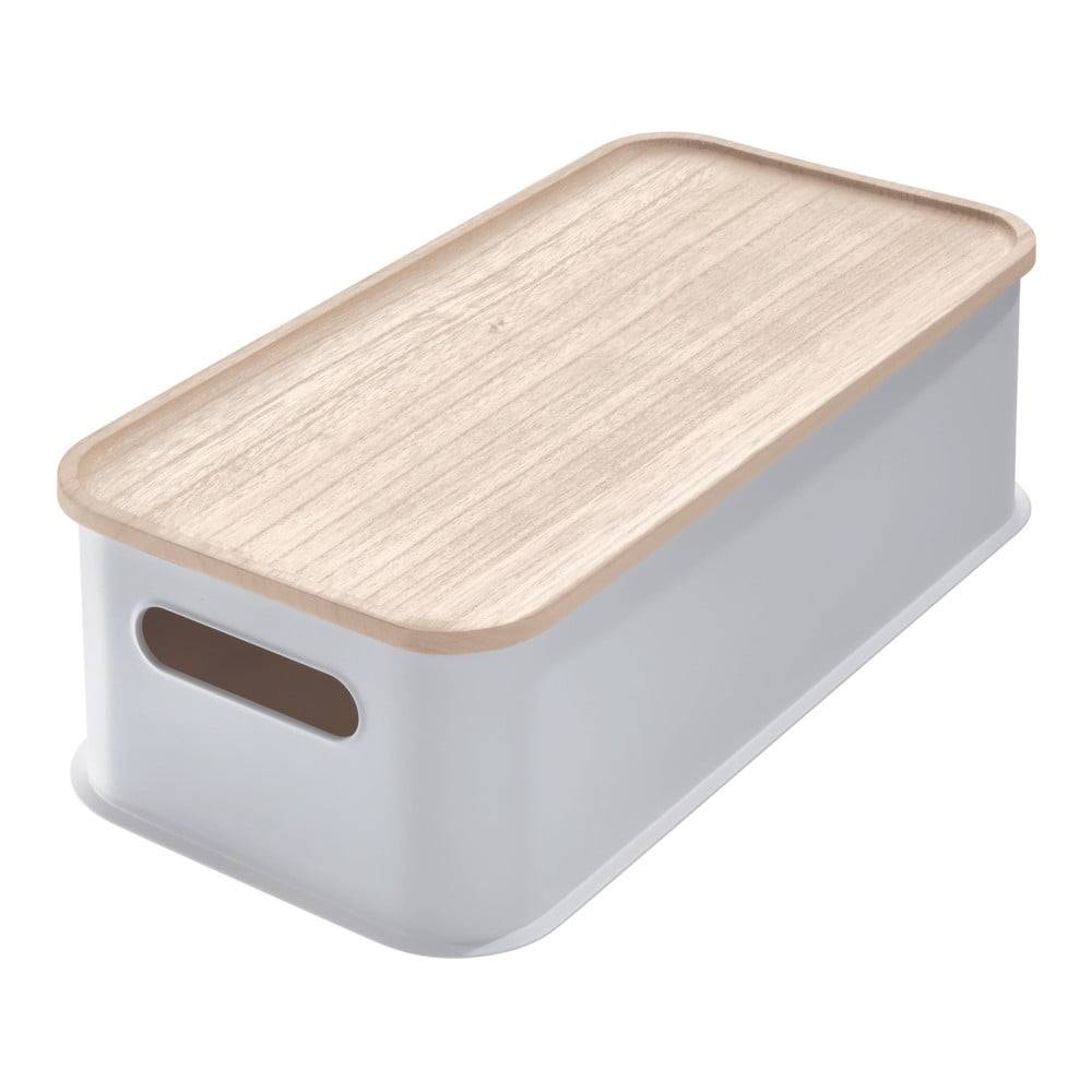 iDesign Sivý úložný box s vekom z dreva paulownia  Eco Handled, 21,3 x 43 cm, značky iDesign